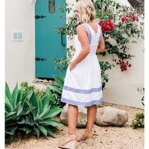 Gibson X Hi Sugarplum! Ravello Geo Trim Sleeveless Fit and Flare Dress M